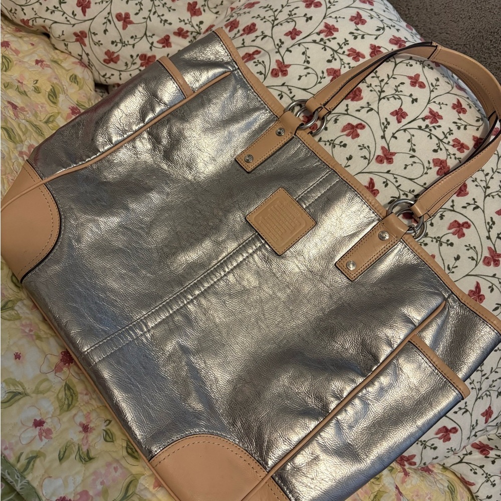 Coach Silver and Tan Women's Tote Bag
